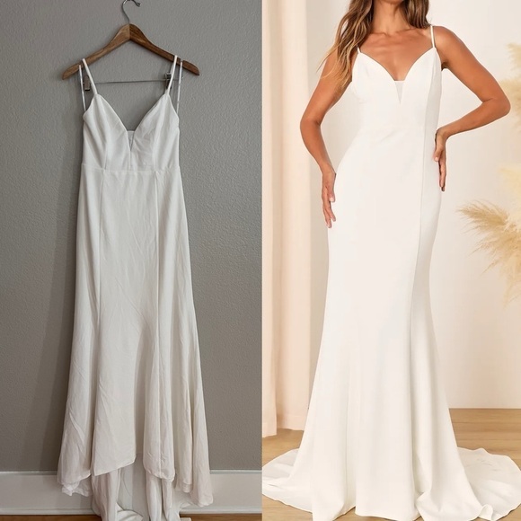 White Plunge Sleeveless Maxi Dress Lulus Wedding Gown M - Picture 3 of 12